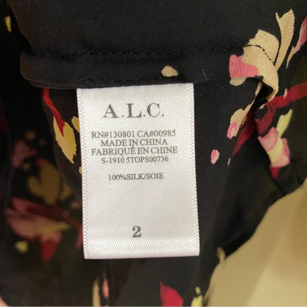 A.L.C. Rivera Silk Black Long Sleeve Floral Blouse Size 2 or Small Cottagecore - Picture 9 of 13